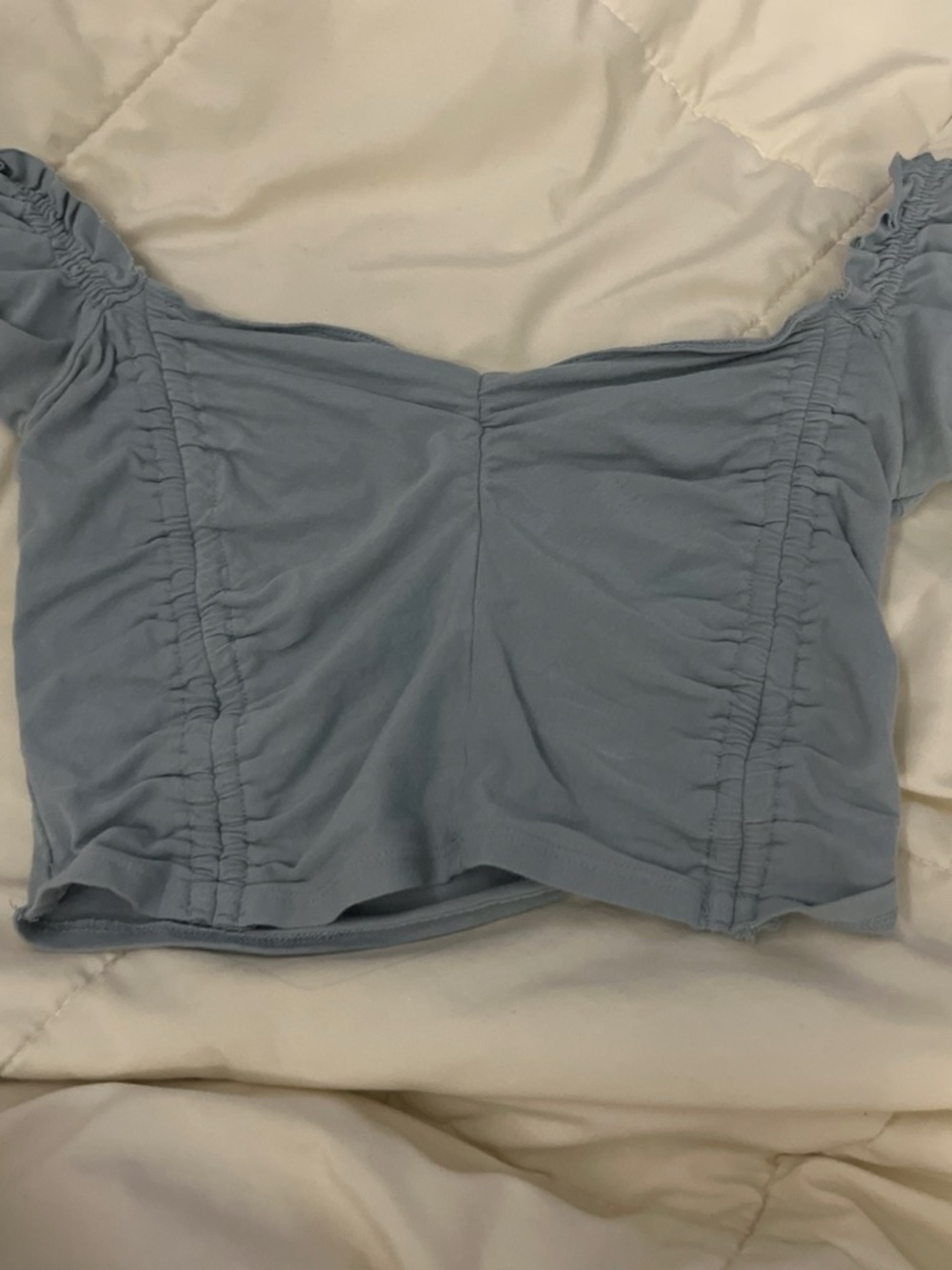 Garage Light Blue Ruched Off-Shoulder Crop Top
